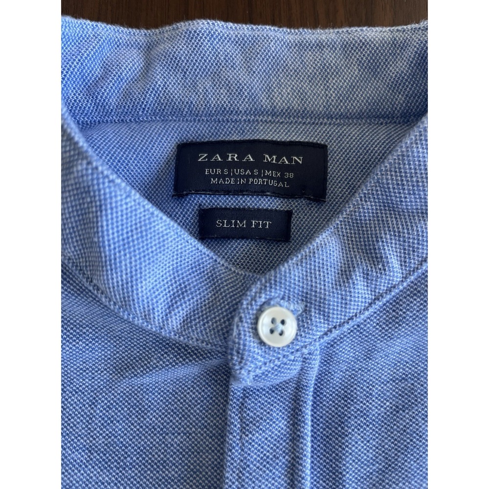 ZARA MAN Blue Shirt Short Sleeve Size Small S Made In Portugal Slim Fit - Picture 4 of 8